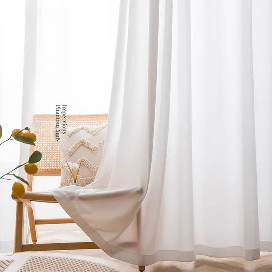 Shaoxing 100% Polyester Curtain White Sheer Curtain, Ready Made Decoration Semi Tulle Curtain Window Curtain for Home