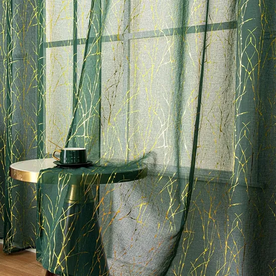 Textile Wholesale Green Gold-Platinum Branch Curtain for The Living Room