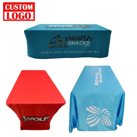 Factory Custom Printed Trade Show Advertising White Table Cloth Cover