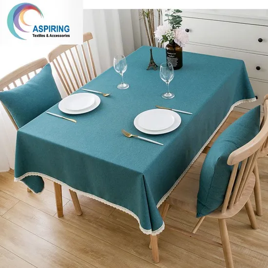 Dining Decor Cotton Linen Wrinkle Free Anti-Fading Tablecloth with Tassels