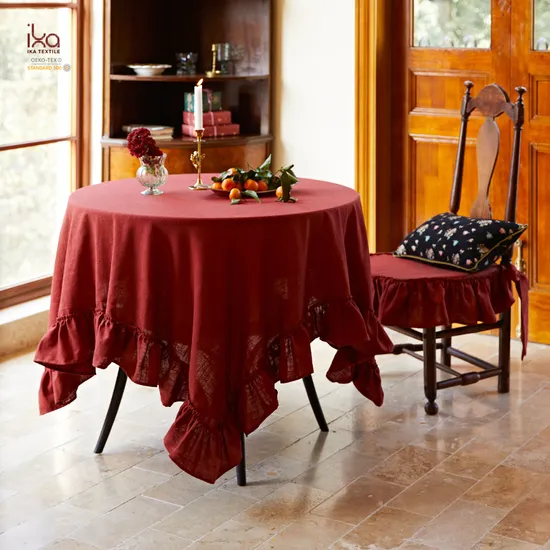 Wedding Restaurant Supplier Black White Wholesale Table Plain Custom Embroidered Printed Round Linen Tablecloth