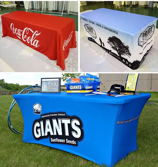 Spandex Stretched Trade Show Printed Logo Polyester Table Cover Table Cloths Custom Desk Covers Deskcloth