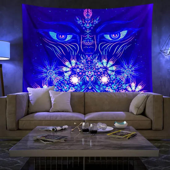 Psychedelic Fluorescent Tapestry Wall Hanging Art Aesthetic Room Decor Tapestries Poster Art Glows Under Ultraviolet Light