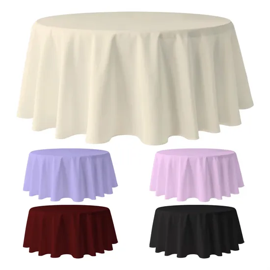 Wholesale Polyester Custom White 90-120 Inch Round Outdoors Banquet Wedding Tablecover for Events Party