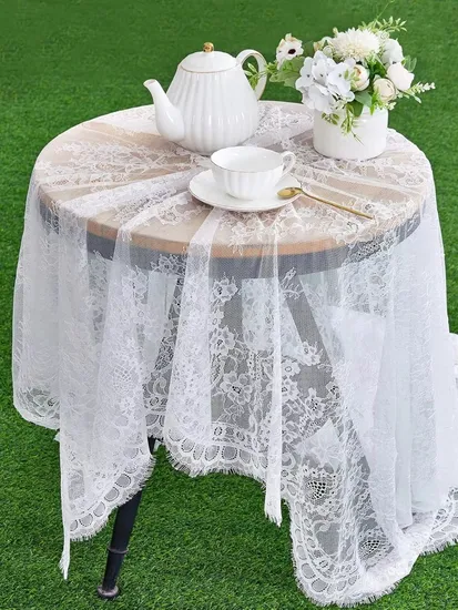 Custom Personalized Custom Size White Lace Tablecloth Vintage Embroidered Lace Table Cover for Wedding Party Home Outdoor