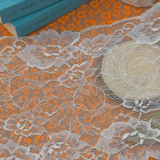 White Nylon Textile Elastic Lingerie Lace Trim Fabric