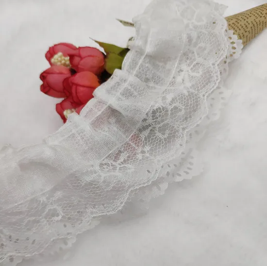 Fashion Double Layer Tulle Lace Fringe Ruffles Lace Trim for Dress