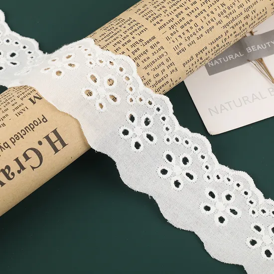 Decorative Border Lace Trim Floral Design Embroidery Cotton Lace for Kid′s Wear