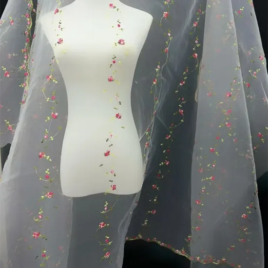 Organza Bottom Small Flower Embroidered Fabric