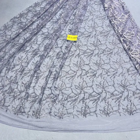 New Arrival Heavy Sequence Hand Made Grey Beaded Pearls African Dubai Net Tulle Lace Fabric