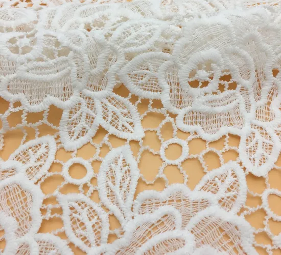 Machine Design 3D Lace Fabric White Rose Embroidery Lace Fabric for Fashion Garment Accessories