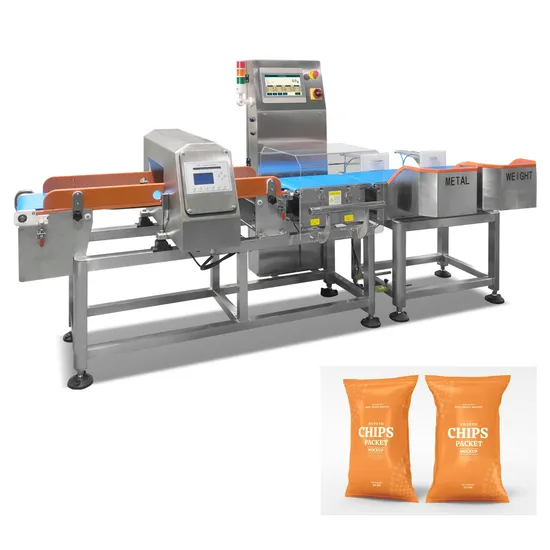 High Sensitivity Metal Detector and High Accuracy High Speed Check Weigher Checkweigher Machine for Food Packed in Sachet Bag Case Carton Box Can Bottle