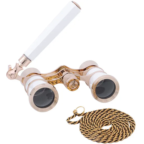Custom Logo Retro Antique Theatre Binoculars Elegant Metal Telescope 3X25 Opera Glasses with Handle