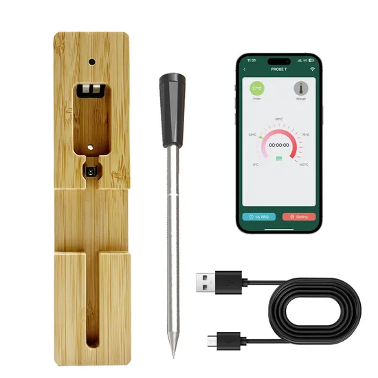 Updated Long Range Bluetooth Smart Temperature Probe Waterproof Kitchen Food Thermometer Truly Wireless Meat Thermometers for BBQ