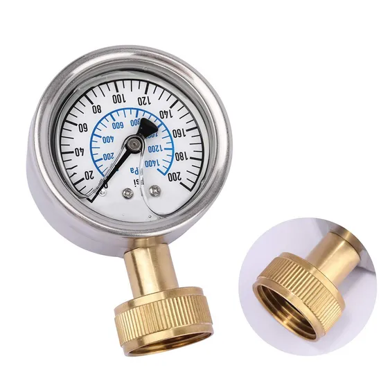 Custom Double Needle Water Pressure Gauge with 3/4 Female Hose Thread Adapter