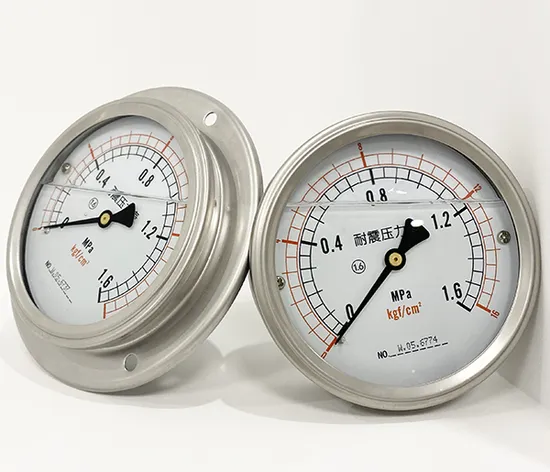 4" 100mm All Frosted Stainless Steel 304 316L Corrosion Vibration Resistant Shock Proof Pressure Gauges Silicone Glycerin Oil-Filled with Panel Mounting