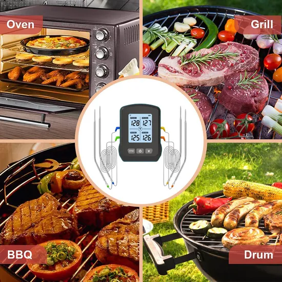Four Probes Digital Smart Wireless WiFi BBQ Grill Meat Thermometer Safe for Android Apple Cooking