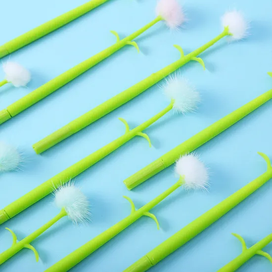 Creative 4-Color Printing Dandelion Silicone Hairball Pen Cute Plush Ball Pen