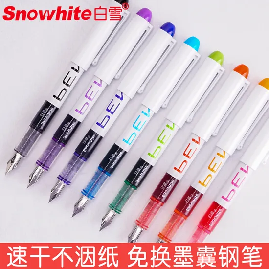 School Supply Wholesale Snowhite Liquid Free Ink System Fountain Pen Ink Pen with Cartridge Blue Color