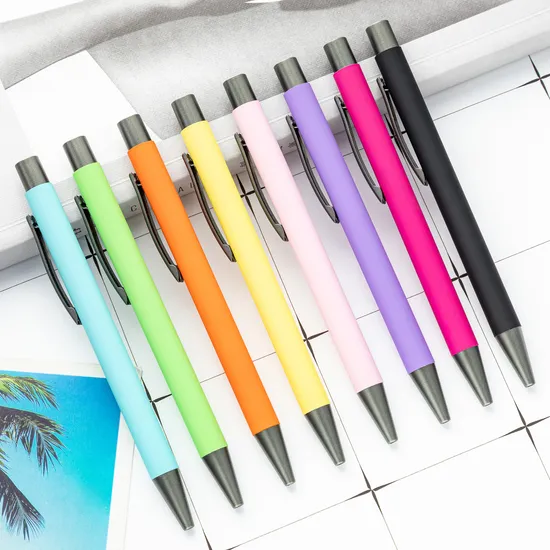 Logo Customized Rubber Coated Advertising Business Click Gun-Black Metal Giveaway Pen