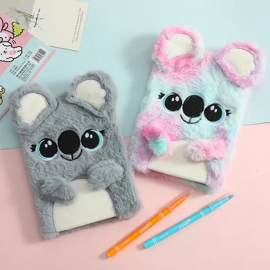 A5 Cartoon Bear Student Diary with Lock Plush Notebook for Students