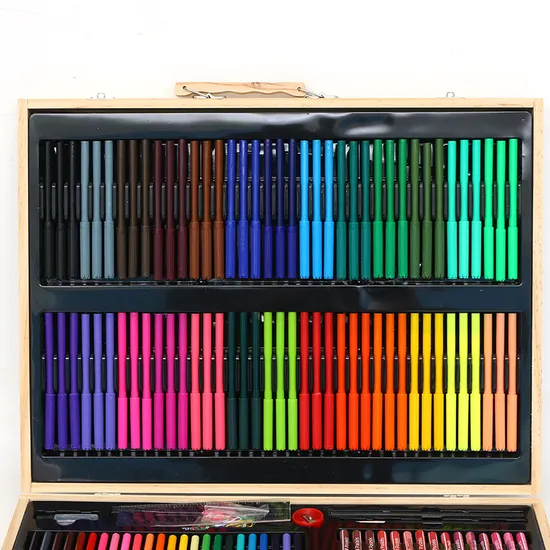Manufacturer Supplies 251-Piece Wooden Box Stationery Set Customized High-Quality Art Drawing Crayons Children′s Drawing Set