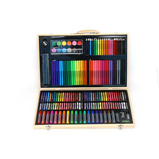 Children′s Painting Watercolor Crayons Art Brushes Can Be Customized Logo Wooden Box Painting Set
