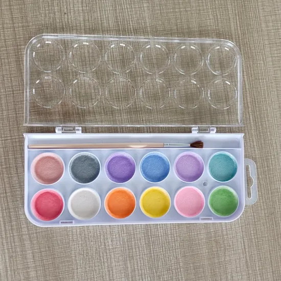 Professional 12 Colors Glitter Metallic Watercolor Paint with Paint Brushes for Designer