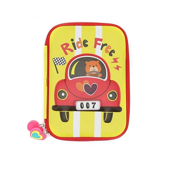 Custom Logo Yellow Hard Shell Portable Stationery Carrier EVA Waterproof Printing PU Pen Pencil Stationery Bag Case