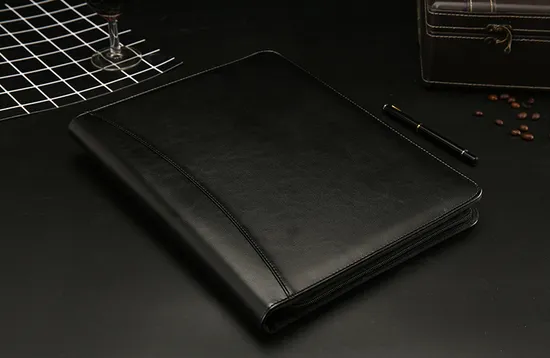 Custom Business A4 Multi-Functional Faux PU Genuine Estate Leather Folio