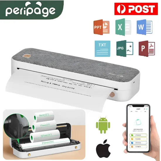 Peripage Printer Bluetooth Portable Wireless A4 Paper Document Thermal Print USB