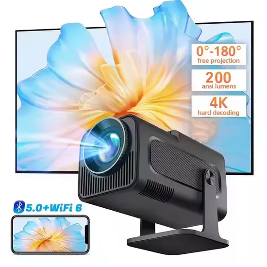 Hy320 Mini 4K Smart Projector Android 11 WiFi6 Bt5.0 LED 4K Video Full HD 720p Mini 30-150 Inch Home Theater Projector