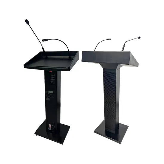 Speaking Podium Adjustable Volume Output Floor Standing Lectern Podium with Handheld /Gooseneck Microphones