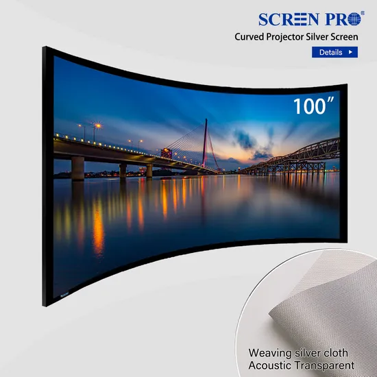 100 Inch Weaving Sound Penetrating Silver Fabric Projection Screen Fixed Frame Curved Projector Screen