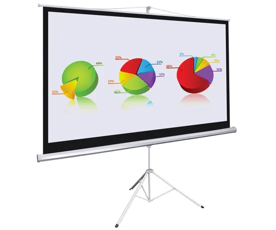 100" Tripod Projection Screen with Matte White Fabric No Curling and Stripes
