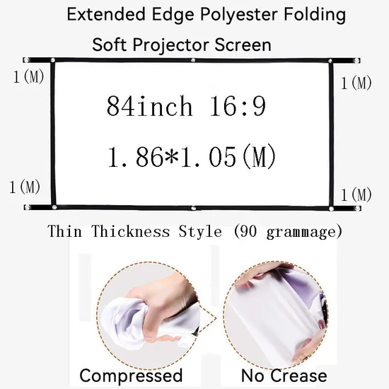 Thinyou 84inch Extended Edge Polyester Portable Home Soft Outdoor Projector Screen