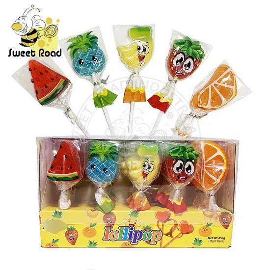 Hot Sale Sweet Fruit Flavor Fruit Shape Lollipop Hard Candy Confectionary