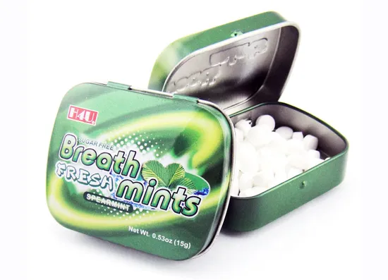 Round Shape Mints in Hinged Tin Xylitol Mint Candy for Promotion Stores