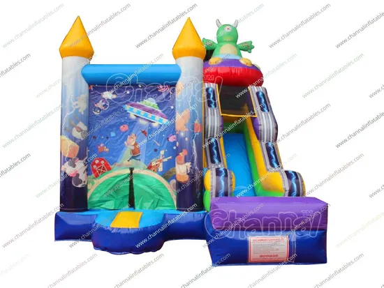Alien 5 in 1 Bounce House Obstalce Bouncer Commercial Inflatable Jumping Castle Slide Combo Inflatable Air Bouncy Slide Bouncers