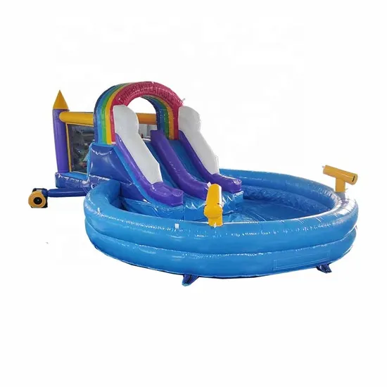 Commercial Backyard Rainbow Combo Bouncy Castle with Water Slip N Big Pool