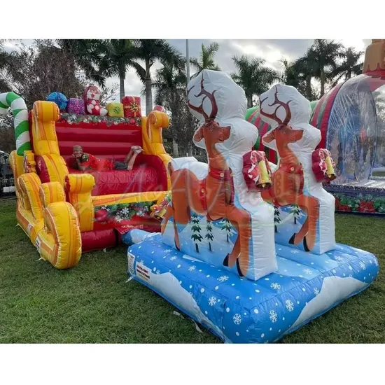 Commercial Inflatable Santa Sleigh Selfie with Reindeer Santa′s Christmas Bounce House Fall Harvest Air Bounce