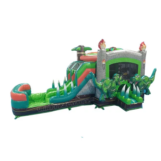 Commercial Tropical Dinosaur Bouncy Castle with Dual SIP Slide N Pool