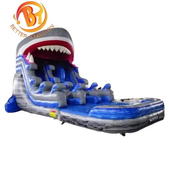 Outdoor Commercial Large Children Shark Theme Inflatable Water Slide with Pool