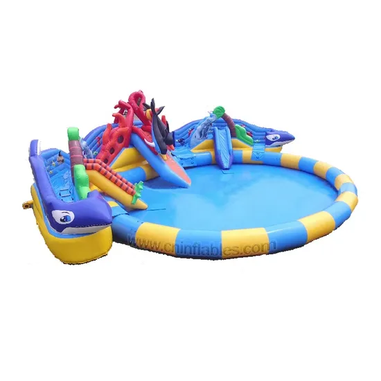 Amusement Park Ground Inflatable Ocean World Water Play Park with Slide N Pool