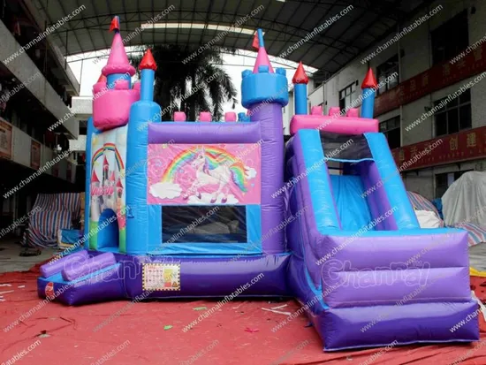 Princes Bouncy Inflatable Castle with Slide Happy Hop Unicorn Bouncy Jumping Commercial Inflatable Bounce House