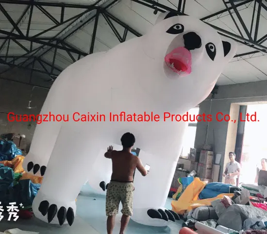 Giant Inflatable Cartoon Polar Bear LED Lights Flying Helium Polar Bear for Advertising