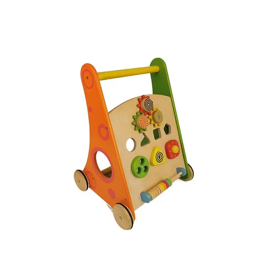 Multifunctional Wooden Baby Walkers Push Toys for Babies Learning to Walk with Wheels Shape Sorter Building Blocks Toddler Educational Toys for Girls & Boys