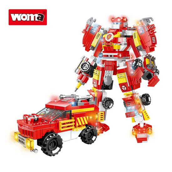 Woma Toys Own Brand Studen High Quality Building Blocks Set Small Building Bricks 6 in 1 Fire Rescue Car Transform Robot Model Set Educational Toy Car