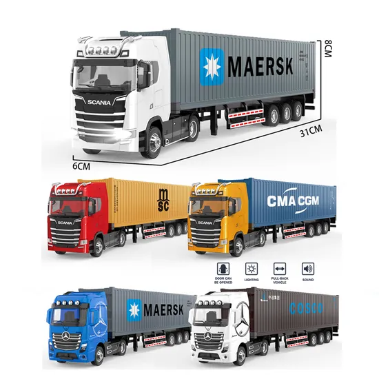 1/36 Scale Electric Diecast Toy Vehicle Battery Alloy Diecast Semi Trailer Container Truck Model Highly Simulation Light&Sound Pull Back Alloy Truck Toy Boy Kid