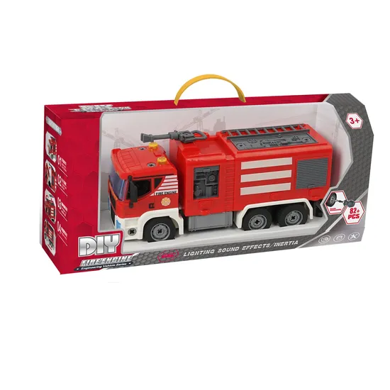 Plastic Simulation DIY Friction Power Firefighter Toy Fire Engine Engineering Vehicles Truck with Lights and Sound for Children Toys